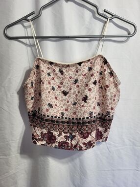 Paper Crane Floral Border Print Cami - Cream, Burgundy, Black, Size Large